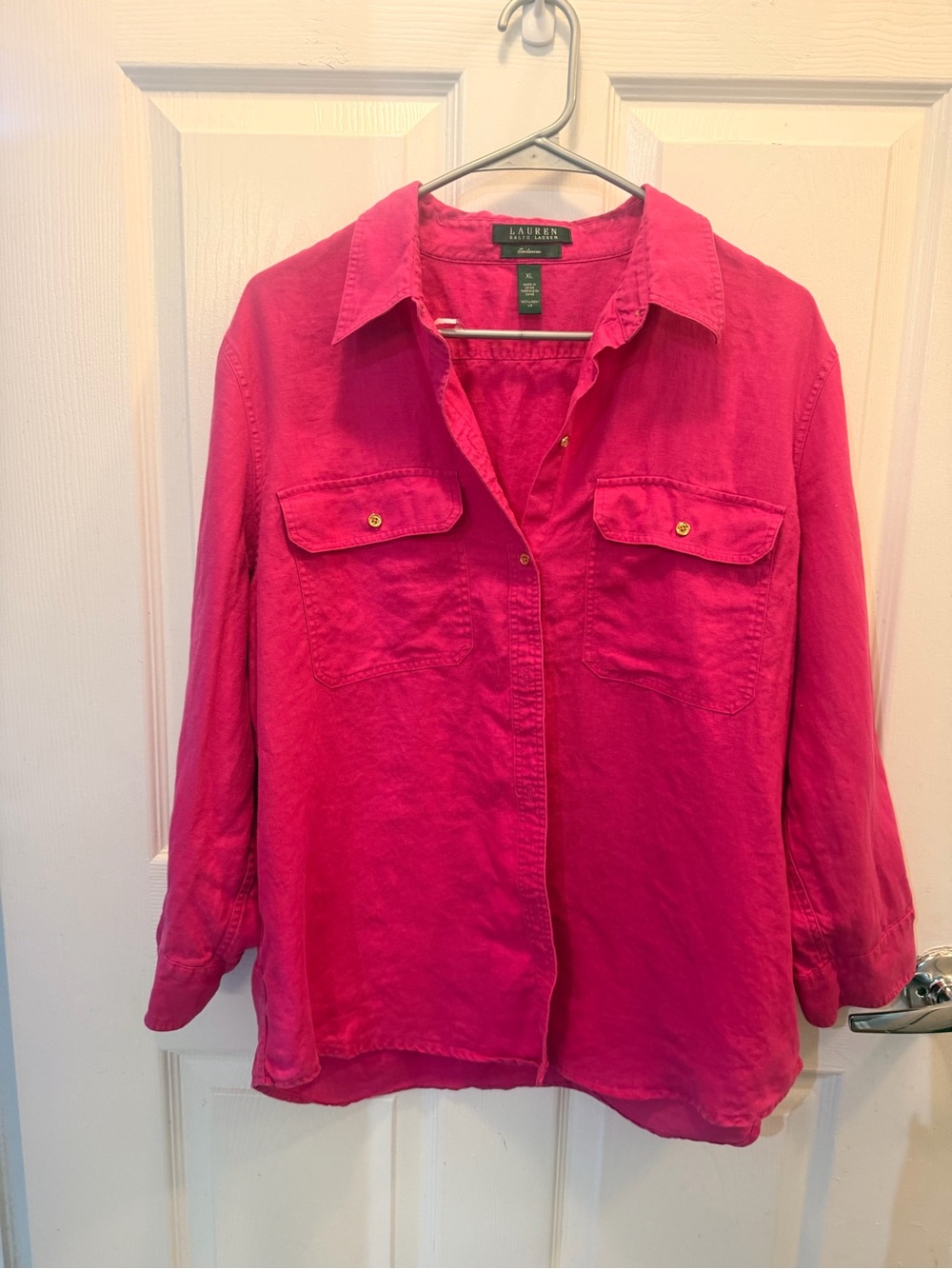Lauren Ralph Lauren 100% Linen Women's Pink Button-Front Shirt